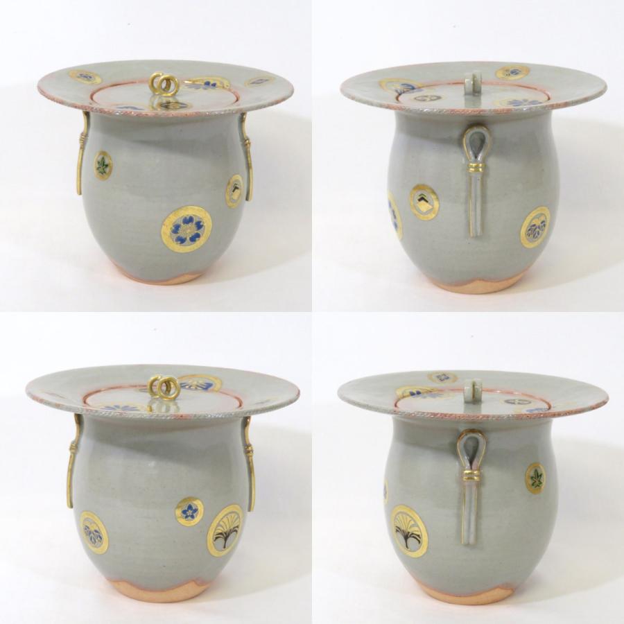十二月の特売品】八塔亭二寧 村田陶苑作 金彩丸文尽 唐人笠水指 茶道具 