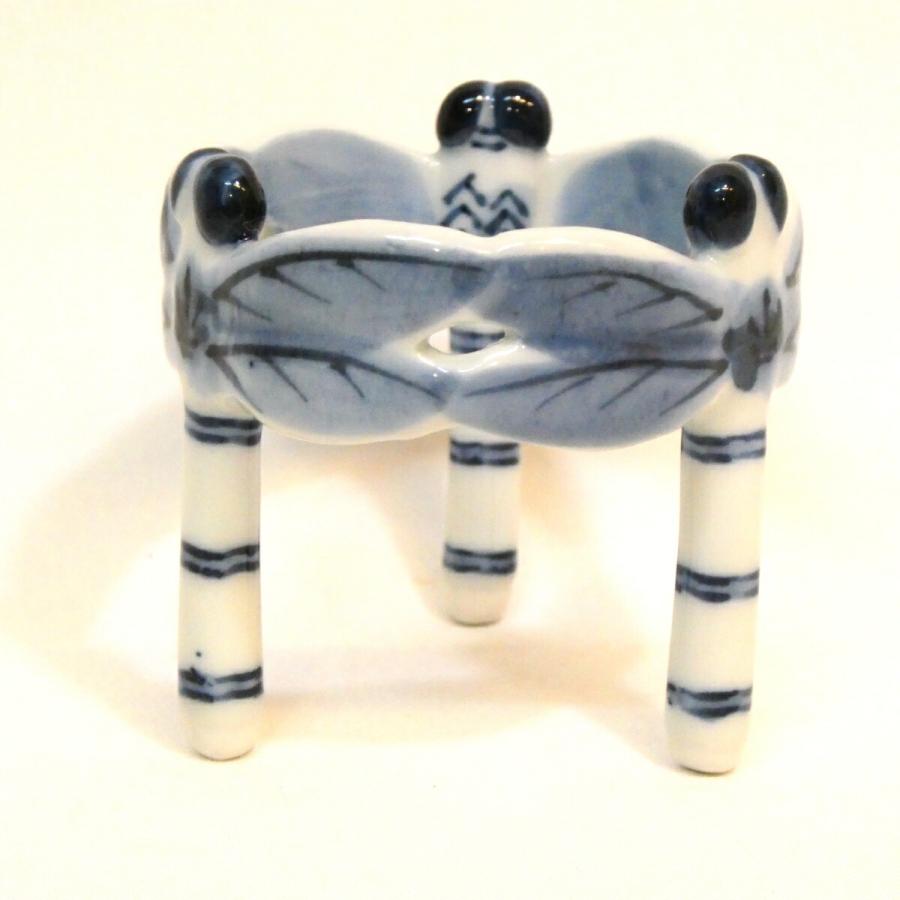 而妙斎好写】平安 景雲(手塚景雲)作 染付 蜻蛉蓋置 茶道具【中古 而妙斎好写】平安 景雲(手塚景雲)作 染付 蜻蛉蓋置 茶道具【中古