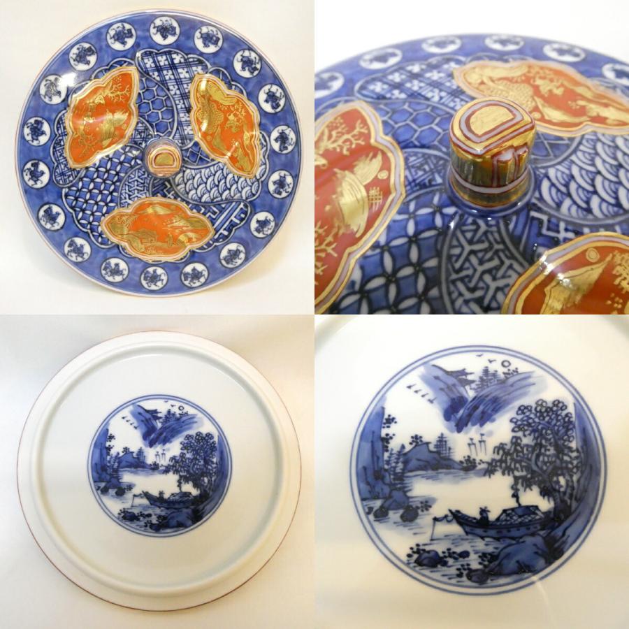 上作】五山窯 林淡幽作 金襴手 帯山水 皆具 染付 高級茶道具 上作】五山窯 林淡幽作 金襴手 帯山水 皆具 染付 高級茶道具