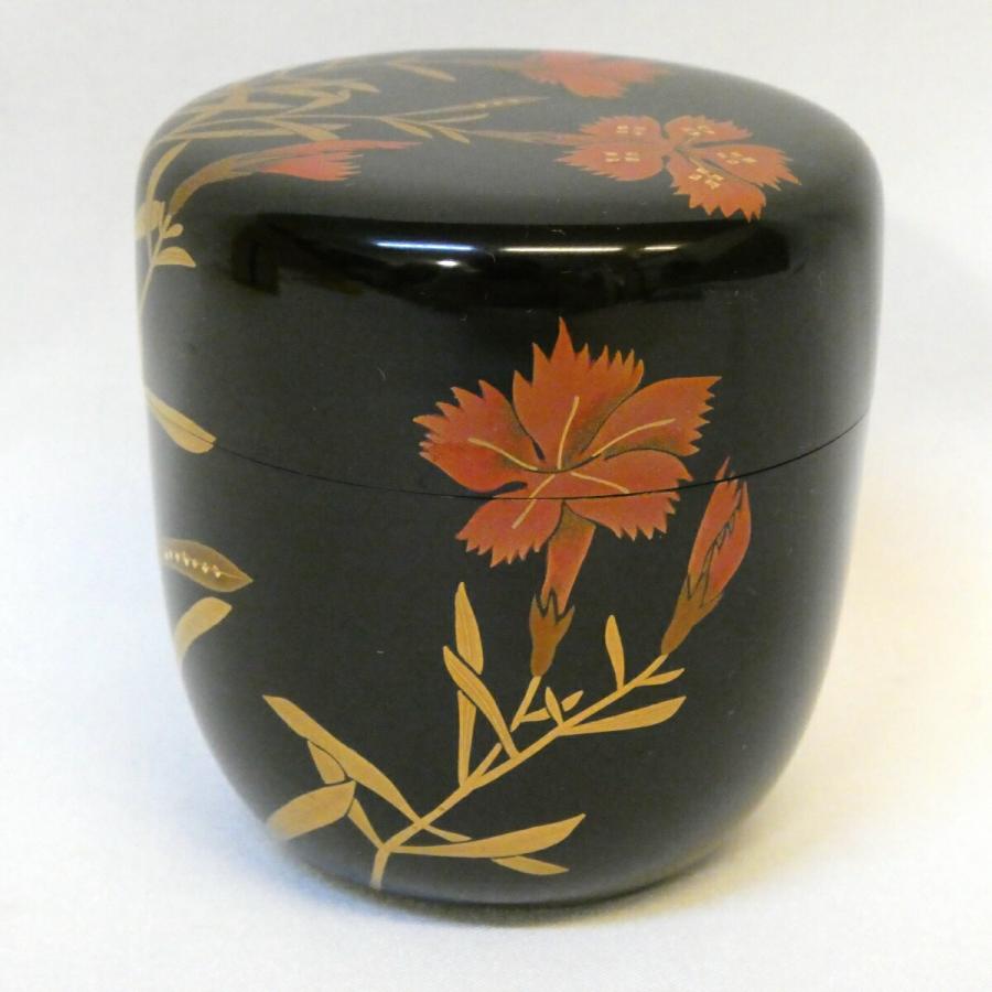 五月の特売品】蒔絵師 今田北仙作 輪島塗 撫子蒔絵 中棗 在銘 茶道具