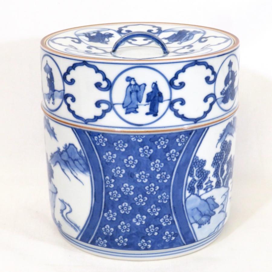 年末の特売品】清閑寺窯 杉田祥平作 祥瑞間取山水人物丸紋画 水指 染付