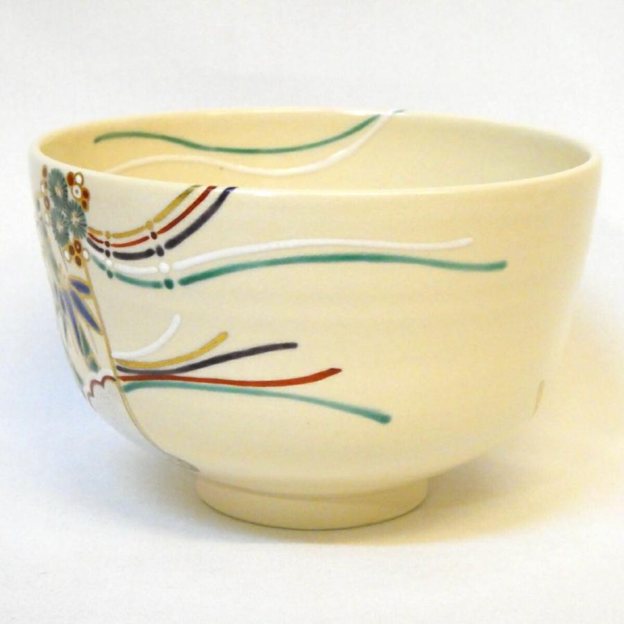 七月の特売品】丹山窯 小峠葛芳作 松緑 桧扇之絵 茶碗 色絵 小峠丹山