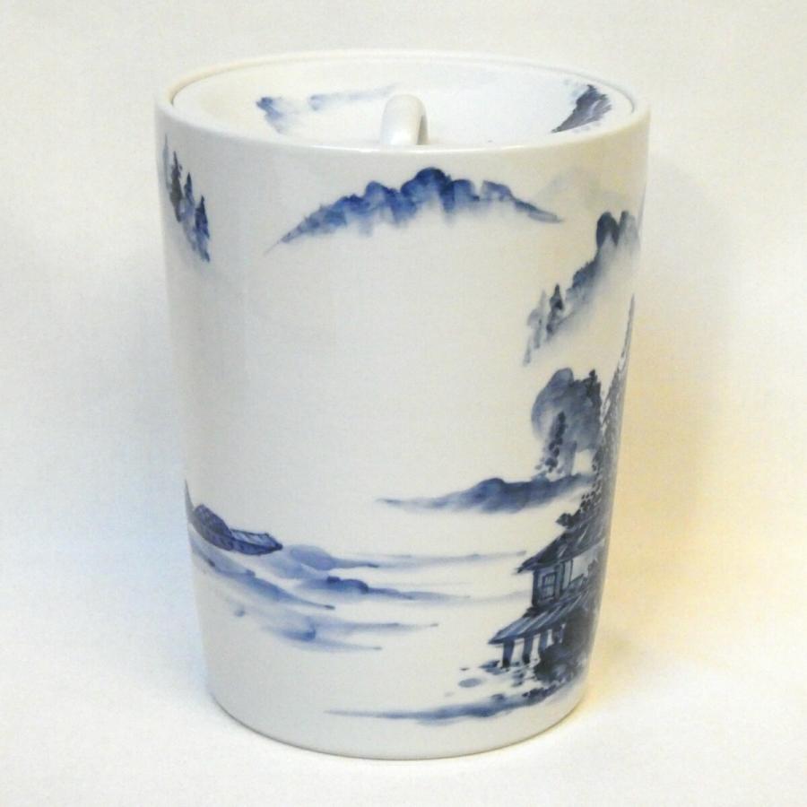 加藤利昇　染付　俵水指　茶道具 六月の特売品】平安 三代 加藤利昇作 染付 山水 水指 茶道具【中古 美