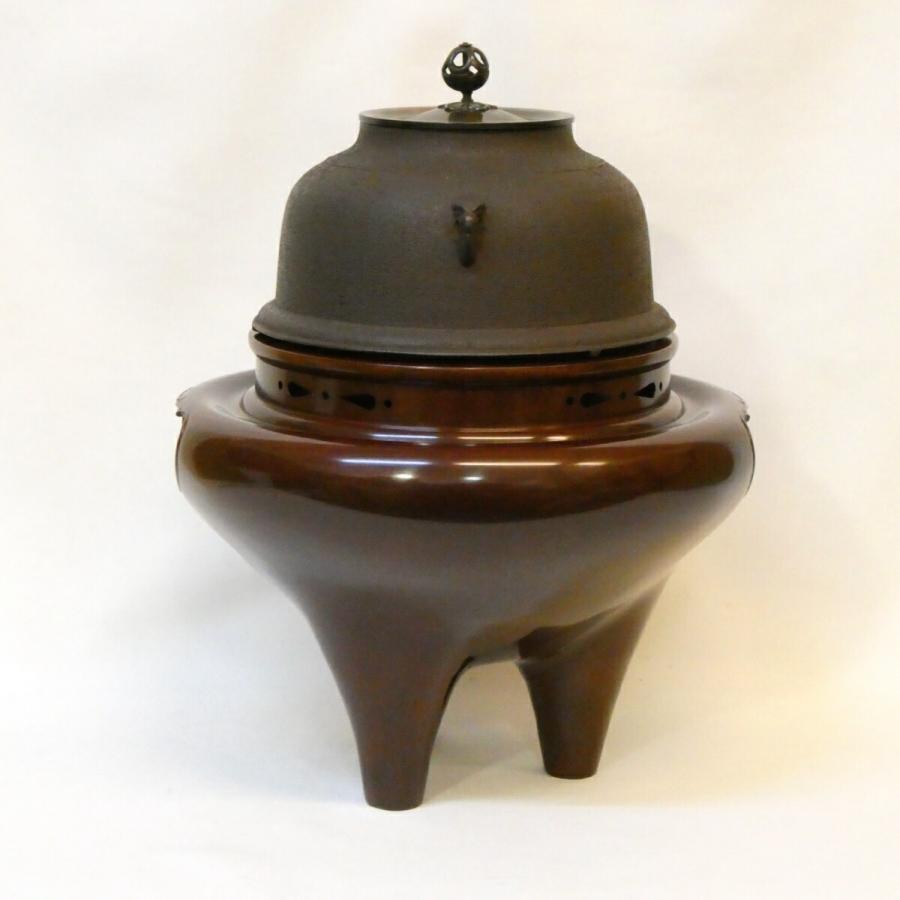 経年未使用品】釜師 畠春斎 鋳師 金森紹栄 合作 唐銅 切合 朝鮮風炉 真