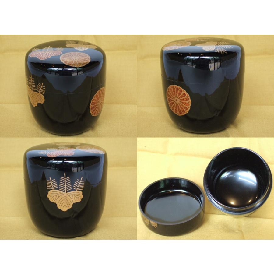年中用)山中塗蒔絵師 山下泰園作 菊桐蒔絵 黒切合口中棗〔送料 年中用)山中塗蒔絵師 山下泰園作 菊桐蒔絵 黒切合口中棗〔送料