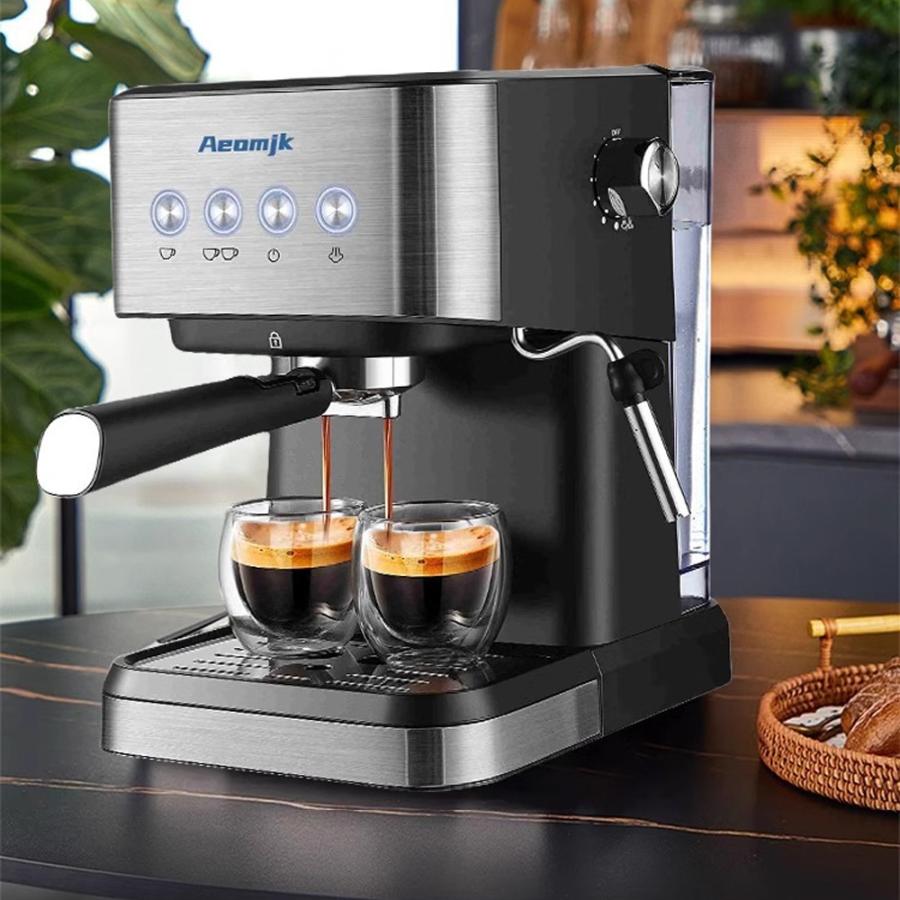 エスプレッソマシン 1050W家庭用 コーヒーメーカー ミルク泡立て器 20bar圧力 1050W ミルク泡立て機能付 カップ加熱機能 ミルクフォーム/ラテアート/スチーム