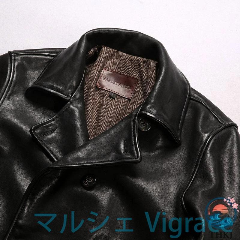 本革ジャケット メンズ 本革 羊革ジャケット ライダースジャケット 復古　ヴィンテージ 翻? 牛角ボタン 重洗処理全植物鞣しシープスキンの画像