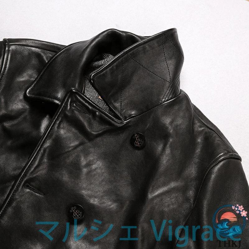 本革ジャケット メンズ 本革 羊革ジャケット ライダースジャケット 復古　ヴィンテージ 翻? 牛角ボタン 重洗処理全植物鞣しシープスキンの画像