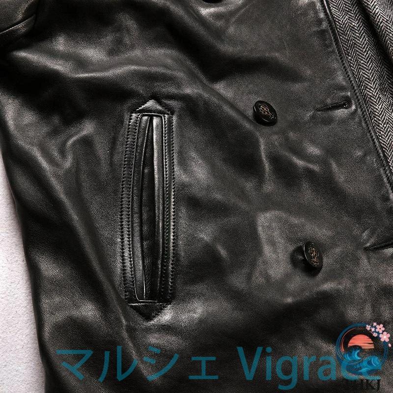 本革ジャケット メンズ 本革 羊革ジャケット ライダースジャケット 復古　ヴィンテージ 翻? 牛角ボタン 重洗処理全植物鞣しシープスキンの画像