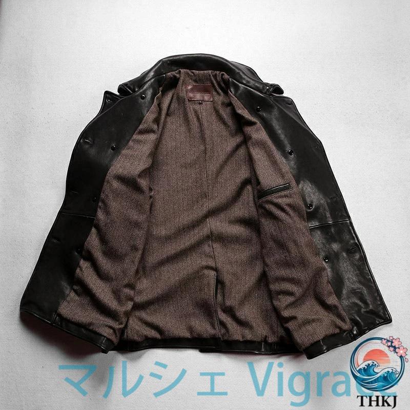 本革ジャケット メンズ 本革 羊革ジャケット ライダースジャケット 復古　ヴィンテージ 翻? 牛角ボタン 重洗処理全植物鞣しシープスキンの画像