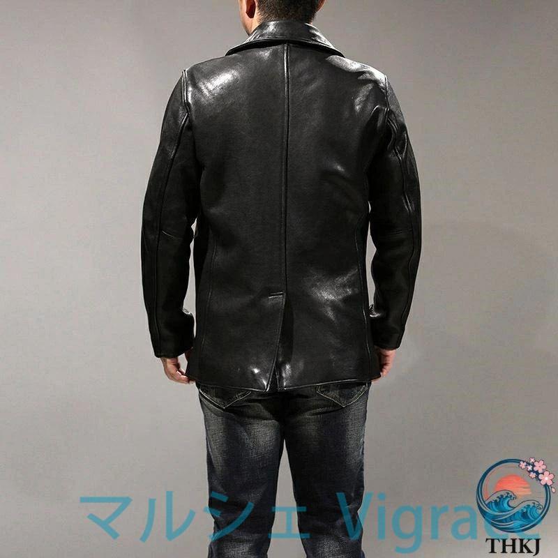 本革ジャケット メンズ 本革 羊革ジャケット ライダースジャケット 復古　ヴィンテージ 翻? 牛角ボタン 重洗処理全植物鞣しシープスキンの画像