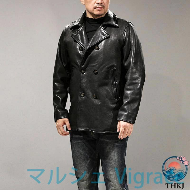 本革ジャケット メンズ 本革 羊革ジャケット ライダースジャケット 復古　ヴィンテージ 翻? 牛角ボタン 重洗処理全植物鞣しシープスキンの画像