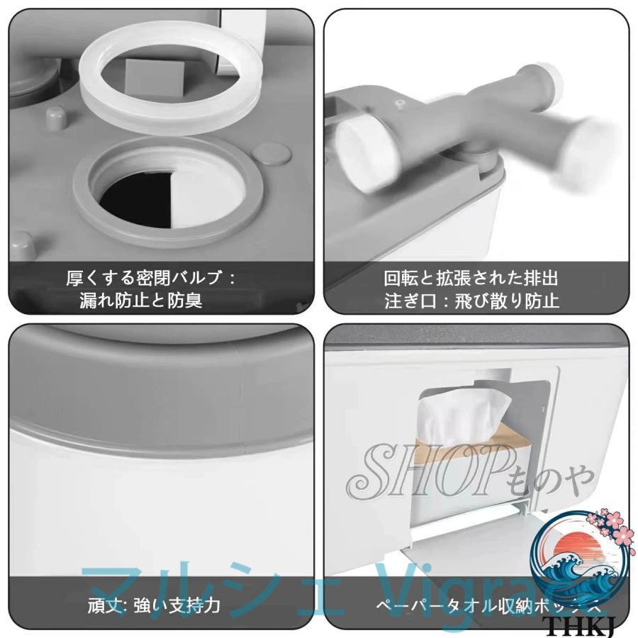 ポータブル水洗トイレ 簡易トイレ 20L 水洗タンク 24L 汚水タンク 介護用 非常用 災害用 防災 携帯トイレ シングル水出口 ベローズポンプ式 持ち運び簡単 使用_3
