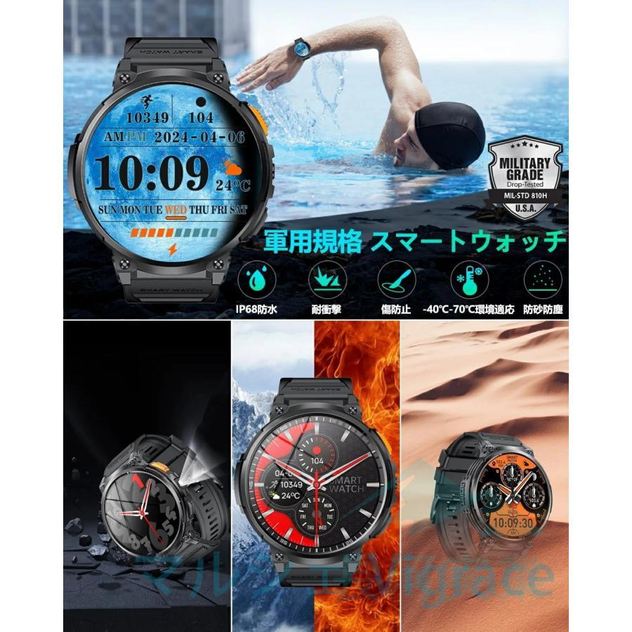 スマートウォッチ【2026究極新設計 1.85インチ超大画面 丸型 軍用規格 懐中電灯】腕時計 メンズ 老眼の人に最適 730超長持ちバッテリー iPhone アンドロイド対応の画像
