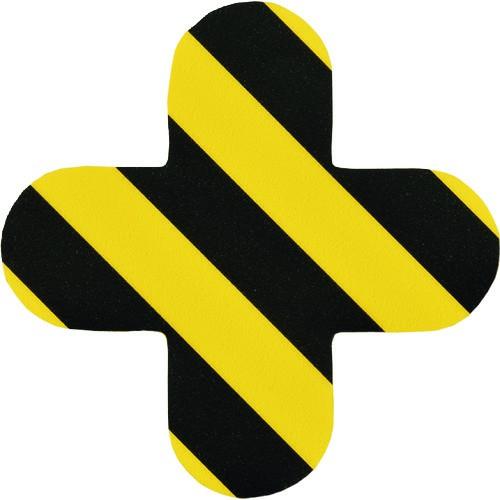 (路面標示)緑十字　路面表示ステッカー　十字型　黄／黒　１５０×１５０ｍｍ　１０枚組　ＰＶＣ 403035