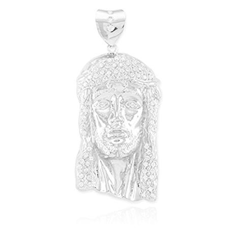 925スターリングシルバー アイスアウト イエスの顔 ネックレスペンダント 3.25インチ 送料無料