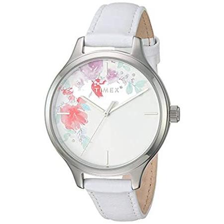タイメックス Timex 女性用クリスタル花柄スワロフスキーアクセント 36 mm 腕時計 White/Silver Floral Accent 送料無料