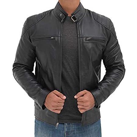 Blingsoul ブラックレザージャケット メンズ オートバイスタイル メンズ レザージャケット US サイズ: Large カラー: ブラック 送料無料