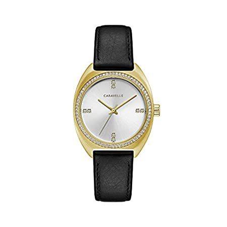 ブローバ Caravelle Retro Quartz Ladies Watch, Stainless Steel with Black Leather Str 送料無料