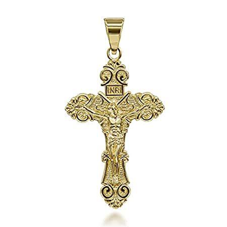 超話題新作 14k Certified Yellow 送料無料 (Small) Pendant INRI Cross Crucifix Floral Gold ネックレス、ペンダント