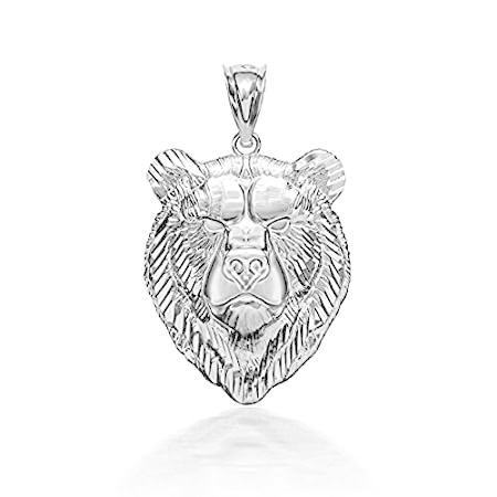 Certified K White Gold Wild Viking Grizzly Bear Head Charm