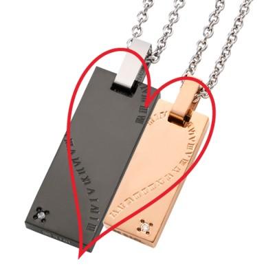 動く、ステンレスペアネックレス　プレートペアネックレス　ペアネックレス white clover ペアネックレス ペアアクセサリー サージカル