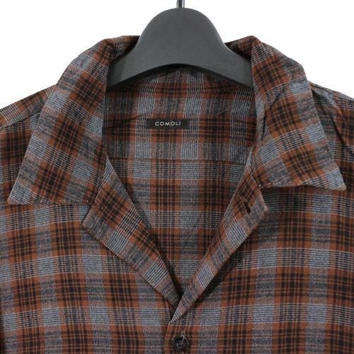 COMOLI コモリ 19SS レーヨンオープンカラーシャツ チェック 2 グレー