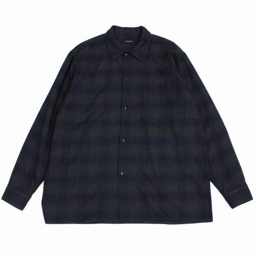 COMOLI コモリ 22AW ウールチェックオープンカラーシャツ 2 ネイビー