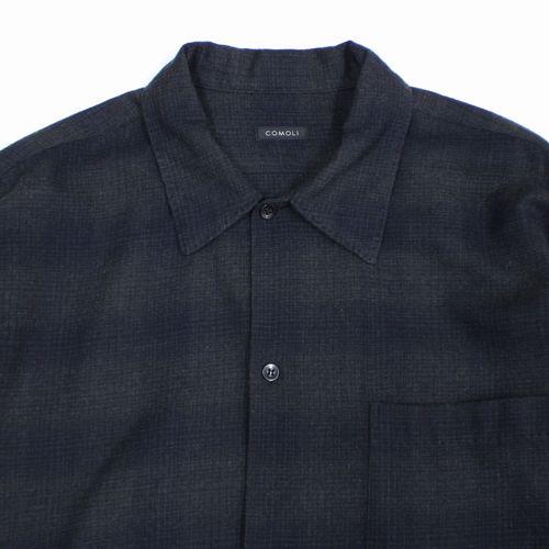 COMOLI コモリ 22AW ウールチェックオープンカラーシャツ 2 ネイビー