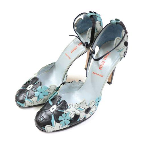 miu miu ミュウミュウ フラワーパッチ パンプス 35 1/2 ブルー 