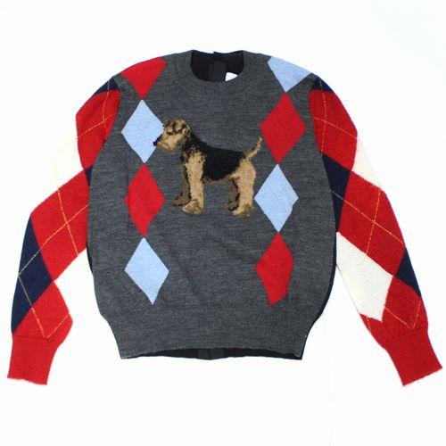 23aw タオ ギャルソン 犬柄 x チェック 切り替え ニット プルオーバー 23aw タオ ギャルソン 犬柄 x チェック 切り替え ニット プルオーバー
