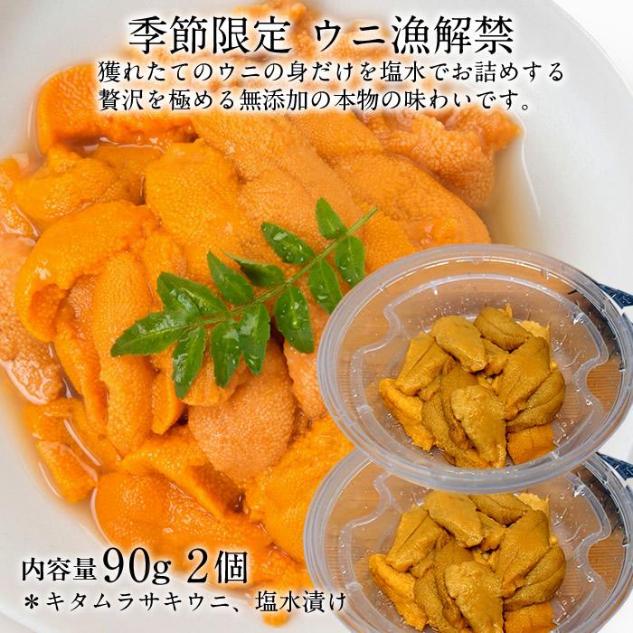 うに最終 国産極上 塩水パック 生うに90g×2個［新物］漁師の生