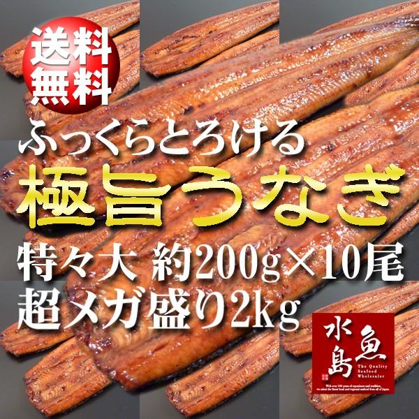 炭火焼 鰻うなぎ蒲焼き ふっくらとろける極旨ウナギ 約30cm超特大 約200g×10尾 超メガ盛り2kg 父の日ギフト/土用丑の日/お中元 送料無料｜uomizushima｜03