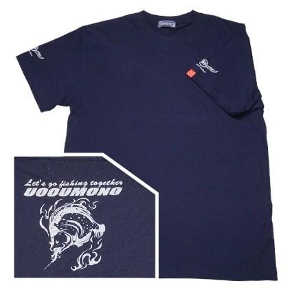 Tシャツ メンズ 半袖 厚手 ネイビー ヒラメ 魚柄 釣り 6.2oz | 