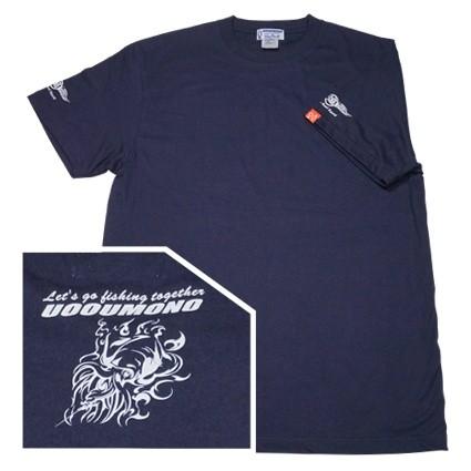 Tシャツ メンズ 半袖 厚手 ネイビー アオリイカ 魚柄 釣り 6.2oz | 