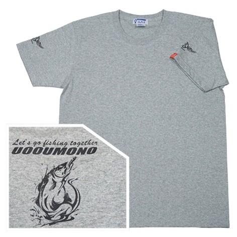 Tシャツ メンズ 半袖 極厚 グレー シーバス 魚柄 釣り 7.1oz | 