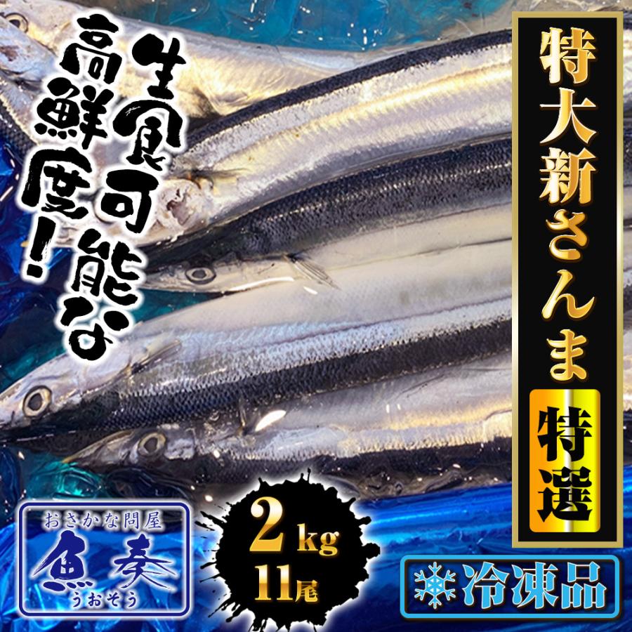 特大生冷凍さんま 2kg（11尾） 特選 送料無料 生食可能 さんま サンマ 秋刀魚 北海道 → 三陸 歳末 お歳暮 年末グルメ 贈答 迎春 | おさかな問屋 魚奏 | 01