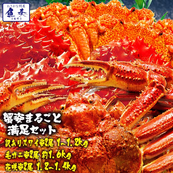 特大 ボイル 蟹 姿まるごと満足セット ズワイガニ 毛ガニ 花咲ガニ 総重量 約3.8〜4.2kg ずわい 歳末 お歳暮 年末グルメ 贈答 迎春 | おさかな問屋 魚奏