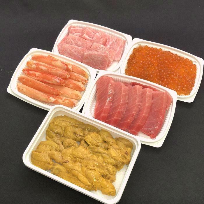 五色海鮮丼（本まぐろ大トロ 中トロ 生うに いくら ずわいがに） 4〜7人前 最高級 刺身 在宅 母の日 歳末 お歳暮 年末グルメ 贈答 迎春 | おさかな問屋 魚奏 | 08