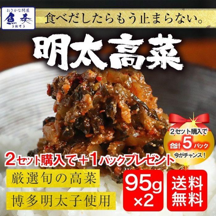 明太高菜 辛子高菜 95g×2P 博多明太子 魚屋の明太高菜 メール便 お試し 最安 訳あり 漬物 やみつき 歳末 お歳暮 年末グルメ 贈答 迎春 | おさかな問屋 魚奏