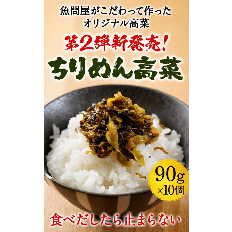 魚屋こだわりのちりめん高菜 90g×10パック 国産ちりめんと九州産高菜使用 ご飯のお供 仕送り 業務用 食品 おかず お弁当 お取り寄せ｜uosou｜02