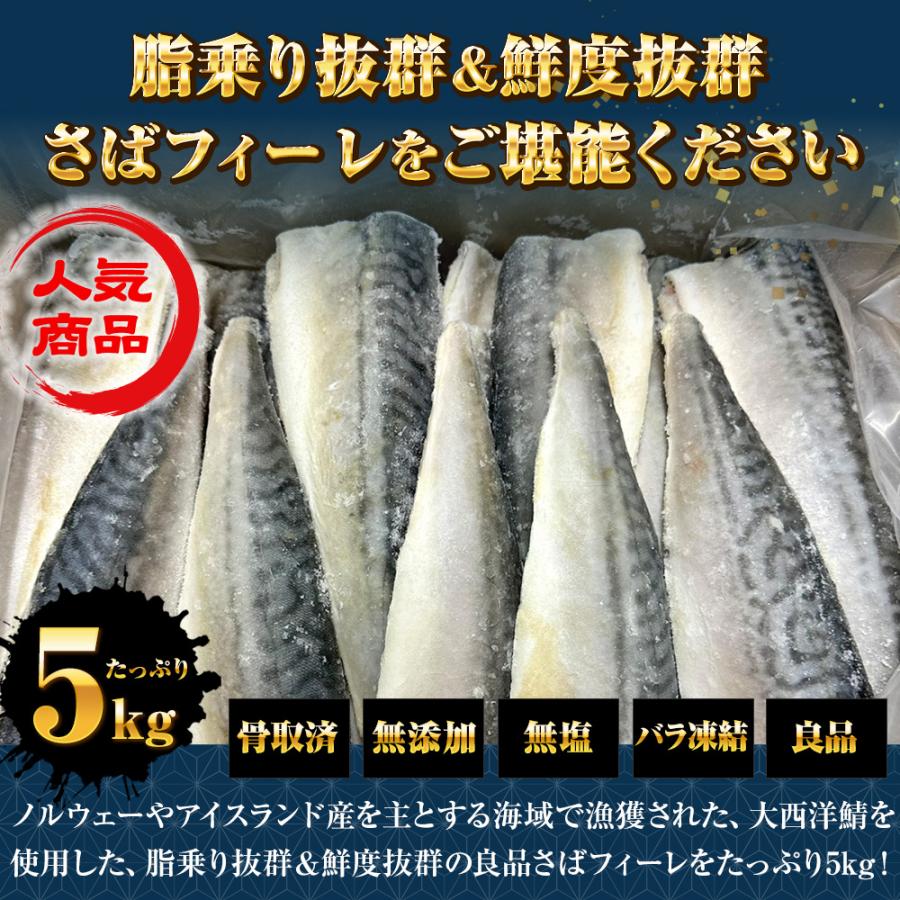 サバ さば 鯖 骨取りサバ 5kg (30枚) ケース販売 無塩 無添加 鯖半身フィーレ 良品 個別冷凍 歳末 お歳暮 年末グルメ 贈答 迎春 | おさかな問屋 魚奏 | 02