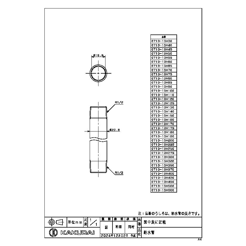水道材料 カクダイ メッキ付給水管 【0710-13×600】 : 住宅設備のプロ 