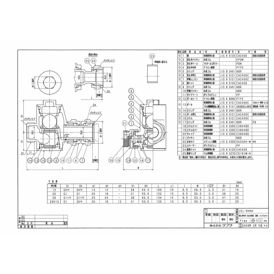タブチ TBC 【25900712】 逆止弁付ボール止水栓 右 盗防ハンドルナシ 品番：20 JEL-RHNH_1