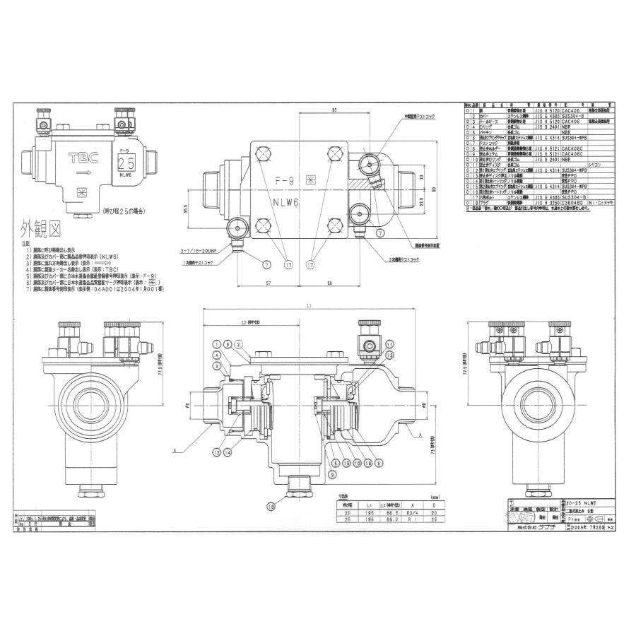 タブチ TBC TABUCHI 【27006225】 二重式逆止弁 6型 水検 二重式逆止弁