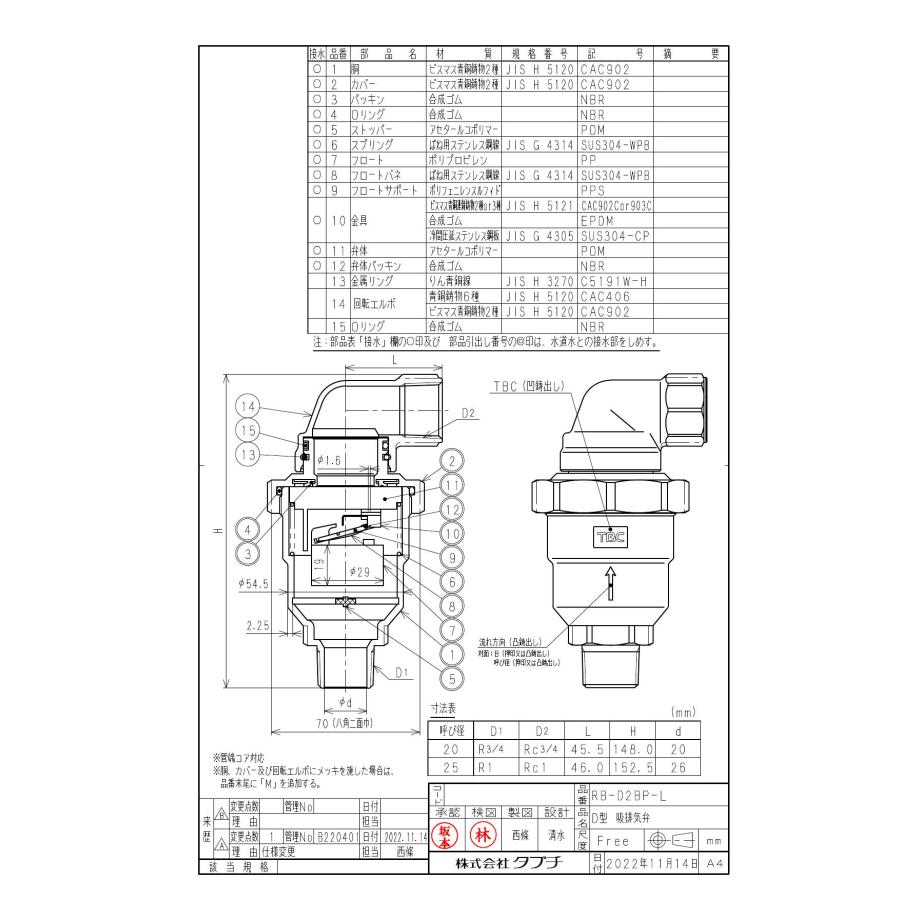 タブチ TBC TABUCHI 【27900803-25】 D型 吸排気弁 吸排気弁D形 タブチ TBC TABUCHI 【27900803-25】 D型 吸排気弁 吸排気弁D形