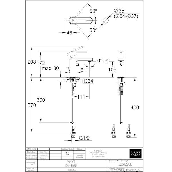 GROHE[グローエ]洗面用水栓 【32 612 30C】 プラス シングルレバー洗面混合栓(引棒付) 寒冷地仕様【メーカー直送のみ・代引き不可・NP後払い不可】の画像
