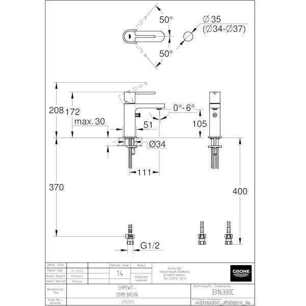 GROHE[グローエ]洗面用水栓 【33 163 30C】 プラス シングルレバー洗面混合栓(引棒なし) 寒冷地仕様【メーカー直送のみ・代引き不可・NP後払い不可】の画像