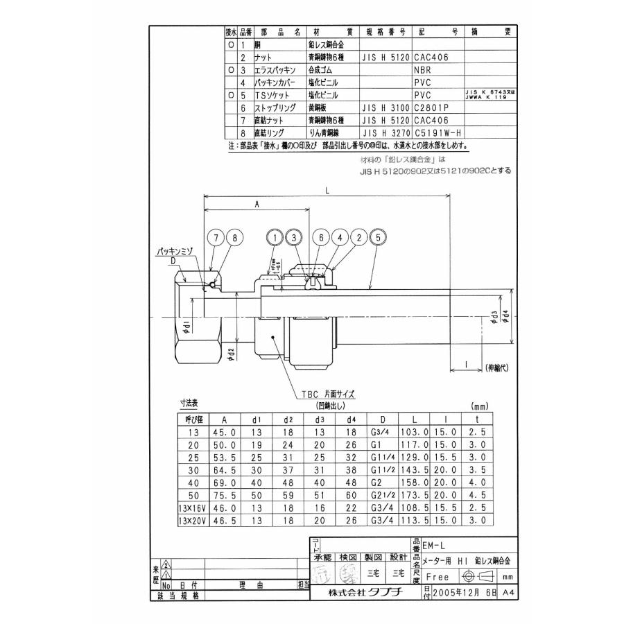 タブチ TBC TABUCHI 【35301400-25】 メータ用 HI エラスジョイントメータ用 鉛レス銅合金 品番：30 EM-L_1