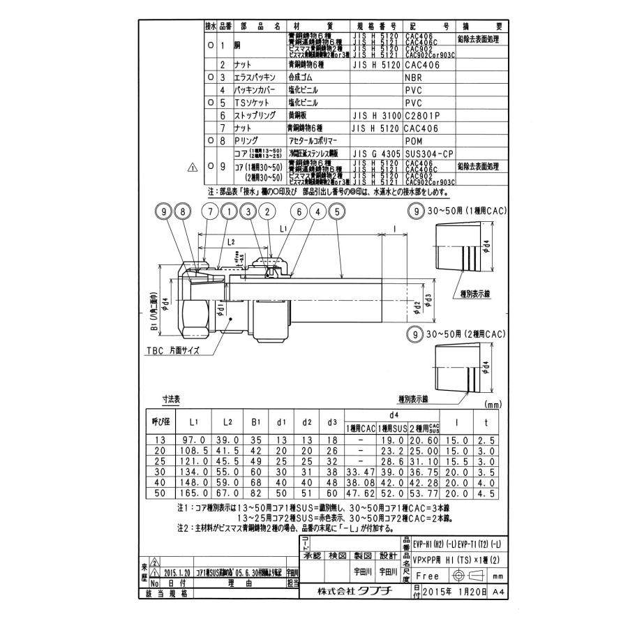 タブチ（TABUCHI） TBC TABUCHI 【36203500-25】 VP×PP用 HI×2種 エラスジョイント塩ビ管×ポリエチレン管 ...